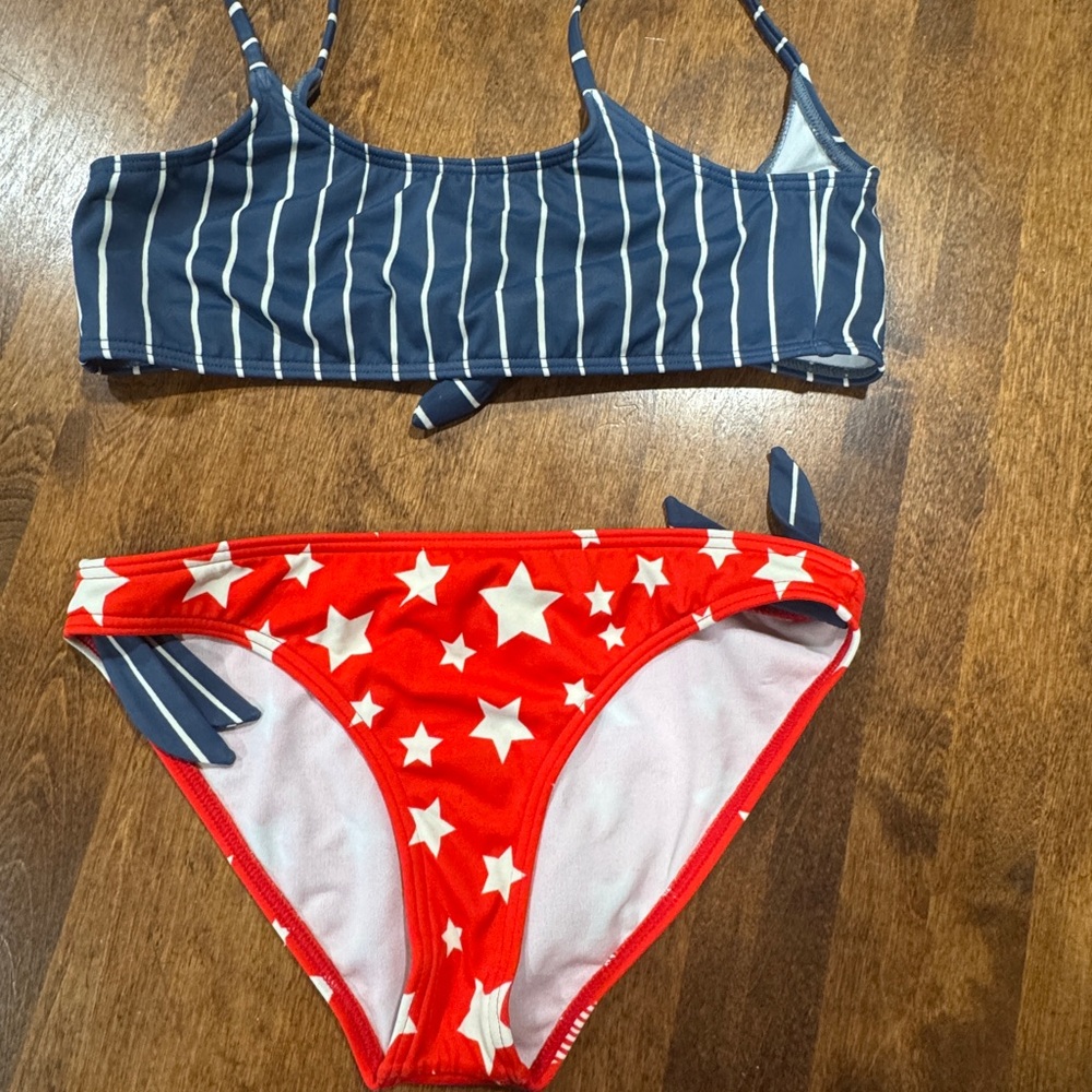 Billabong Red white Blue and Red Star Kids Swim Set EUC